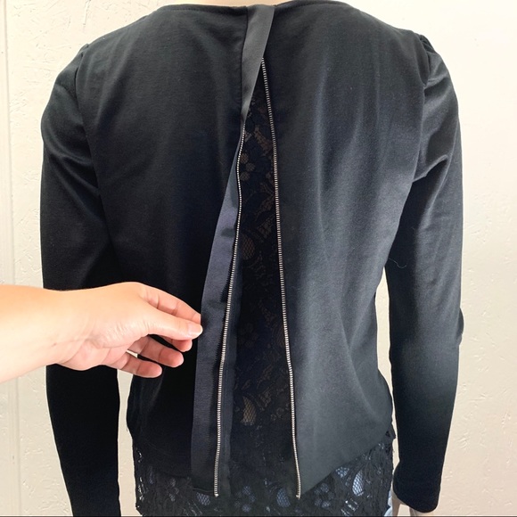 Alfred Sung Black Top with Lace Underlay Size S - Picture 7 of 11